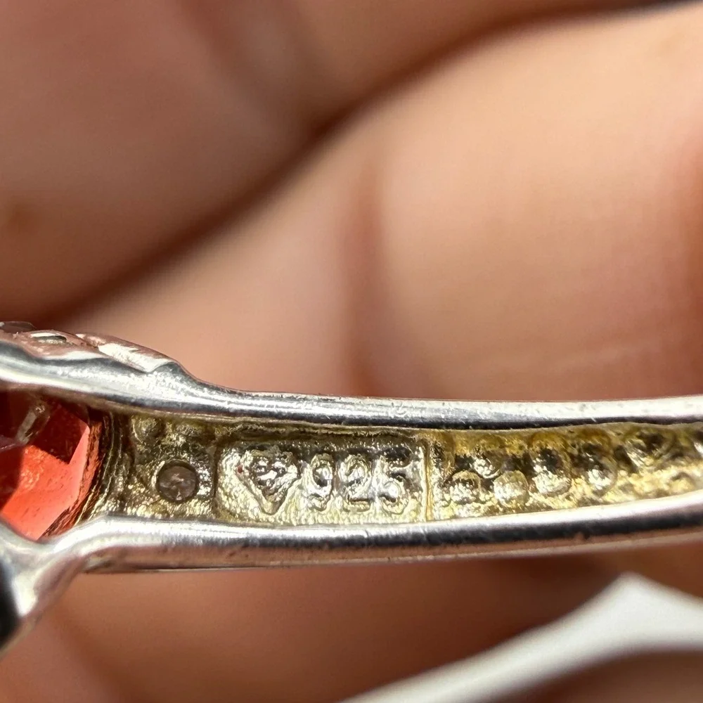 Vintage Sterling Silver Ring Red Heart Triple Stone Size 9